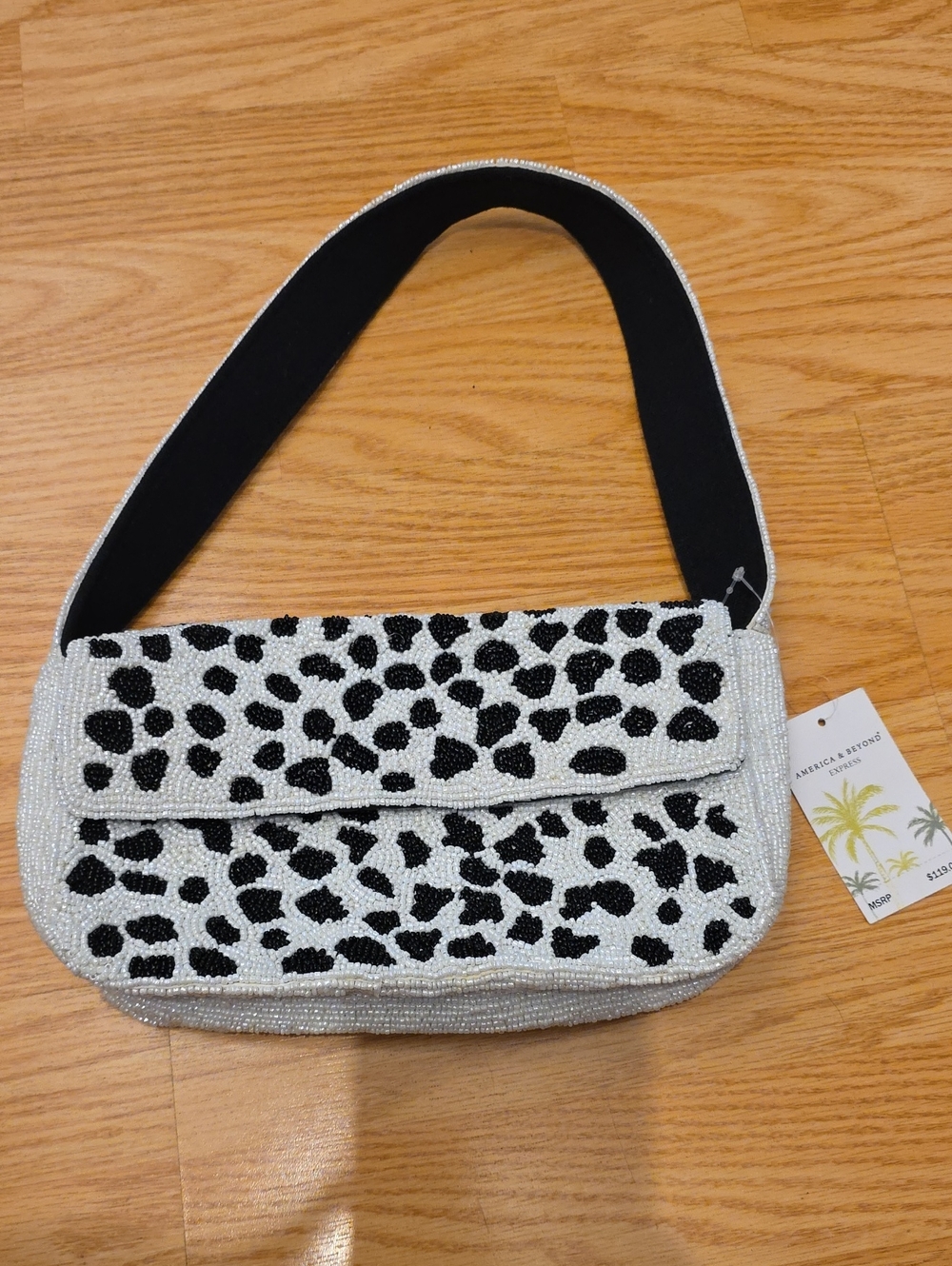 Beaded Black and White Leopard Shoulder Bag